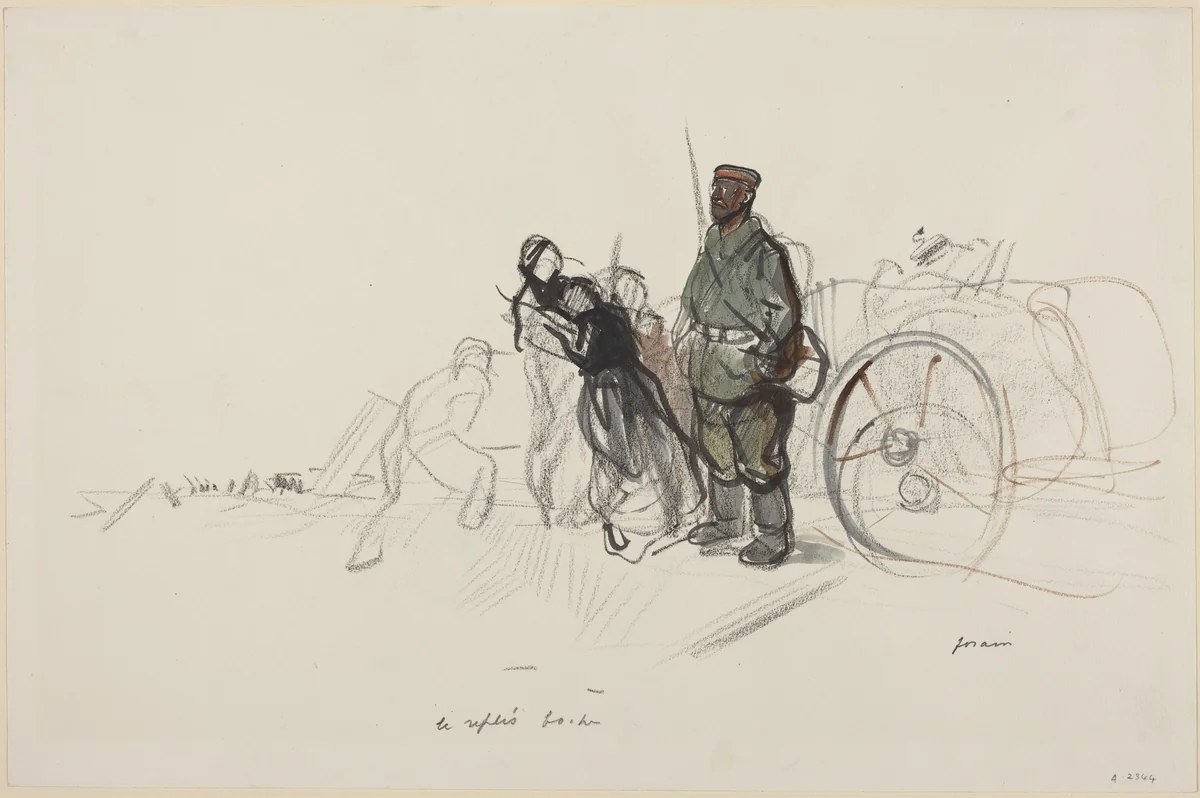 a) Le replis boche (recto); b) Sketch for the Figure of the German (verso) by Jean-Louis Forain, drawing, 1914-1919