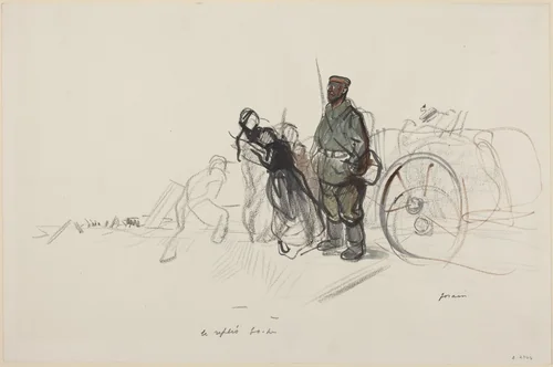 a) Le replis boche (recto); b) Sketch for the Figure of the German (verso) by Jean-Louis Forain, drawing, 1914-1919