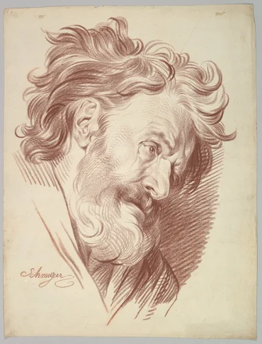 Profile of a Bearded Old Man Looking Right by Jakob Matthias Schmutzer, drawing, 1765-1810