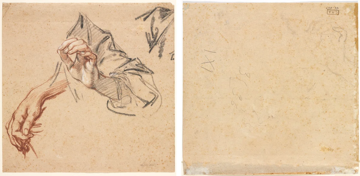 Study of Hands (recto); Sketch of a Hand (verso) by Pierre Lenfant, drawing, 1704-1787