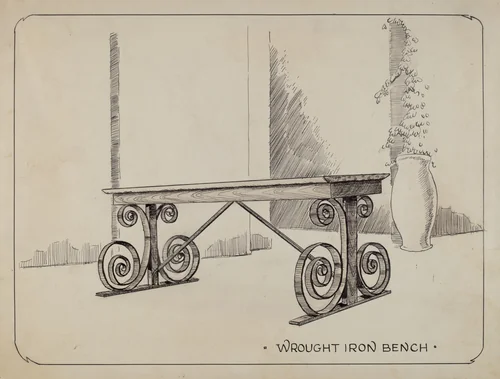 Wrought Iron Garden Bench by Al Curry, index of american design, 1936