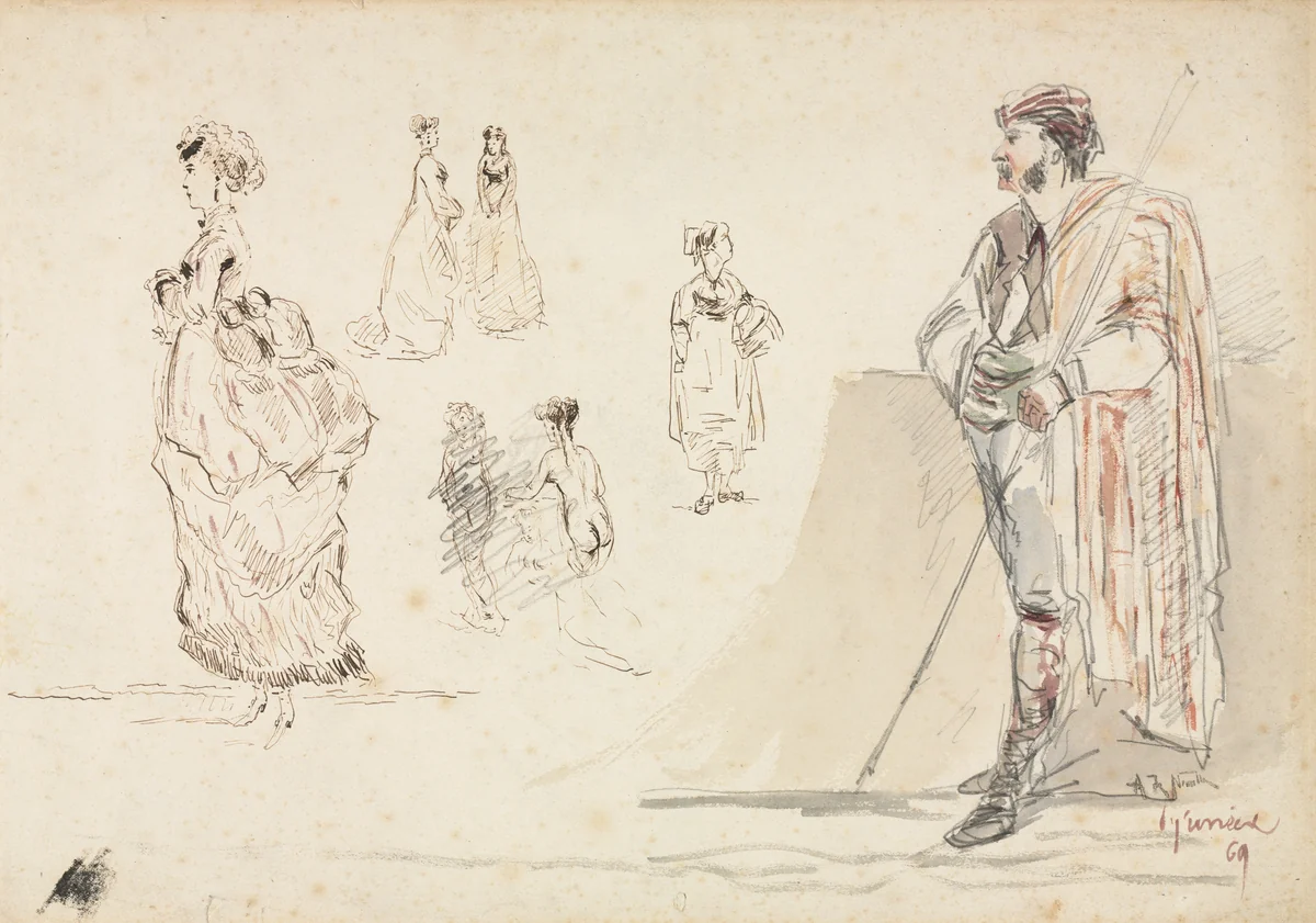 Sketches of Figures by Alphonse Marie Adolphe de Neuville, drawing, 1869