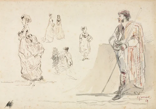 Sketches of Figures by Alphonse Marie Adolphe de Neuville, drawing, 1869