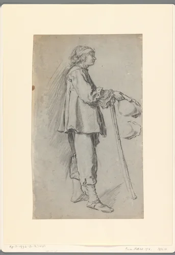 Studie van een staande man met een stok en een hoed by anonymous, drawing, 1600-1699