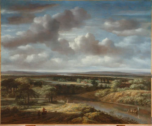 River Landscape by Philips Koninck, painting, 1676