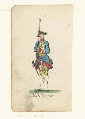 Schildwacht met geweer by anonymous, print, 1821-1829