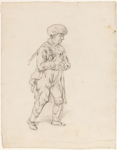 Lopende man met riem over de schouder by anonymous, drawing, 1700-1800