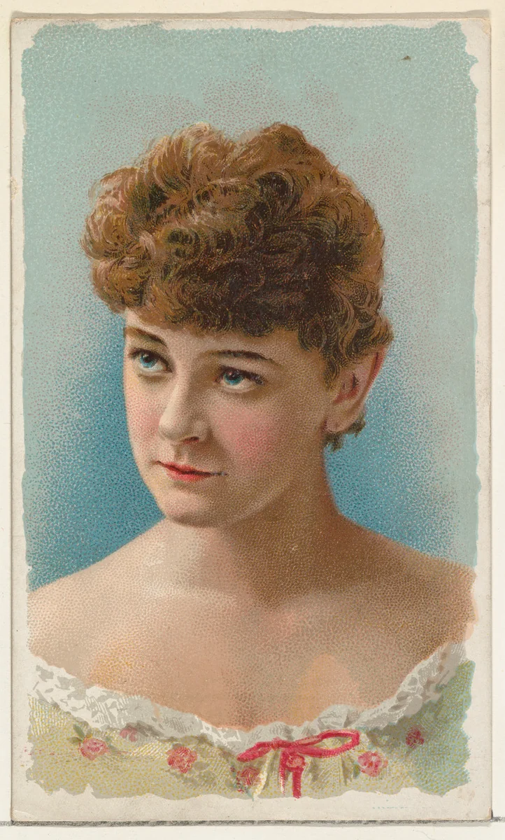 Actress wearing flowered bodice with pink ribbon bow, from Stars of the Stage, First Series (N129) issued by W. Duke, Sons & Co. to promote Honest Long Cut Tobacco by W. Duke, Sons & Co., print, 1890