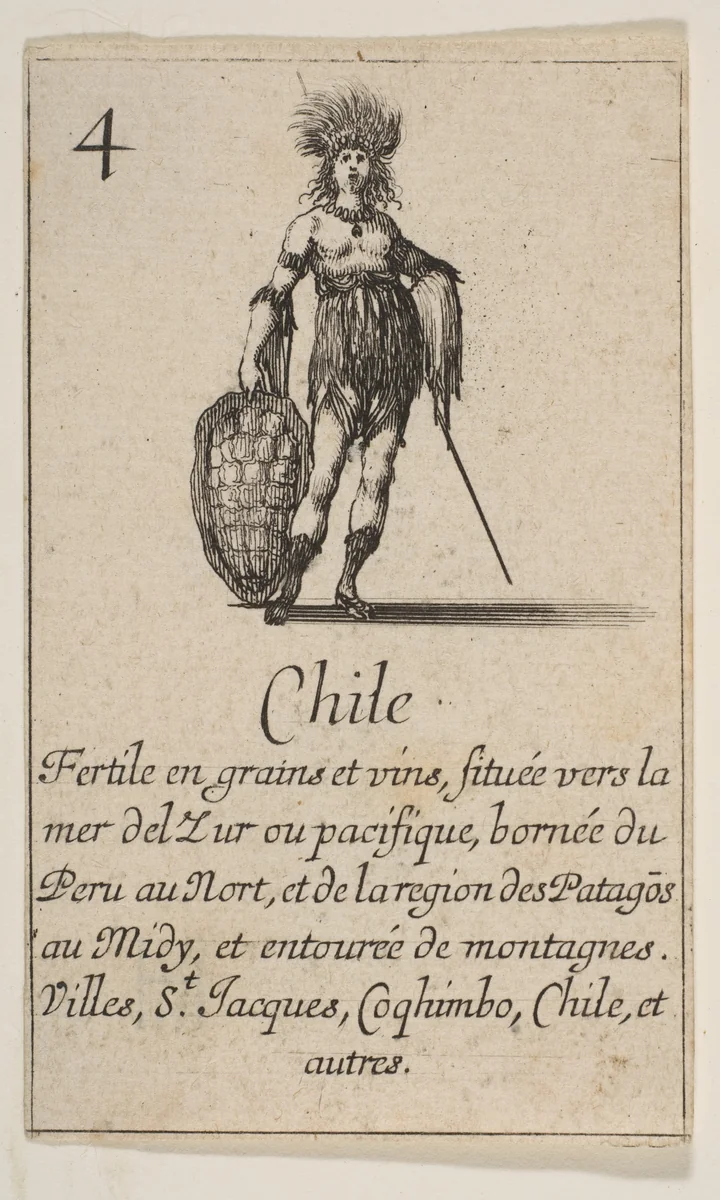 Chile, from the playing cards "Jeu de la Géographie" by Stefano della Bella, print, 1644