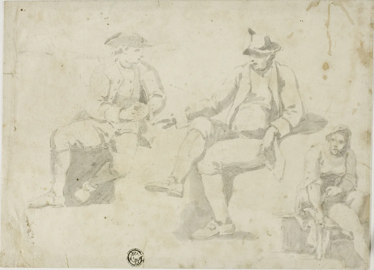 Three Sketches of Seated Figures by Unknown Artist, drawing, 1800-1899
