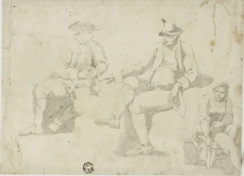 Three Sketches of Seated Figures by Unknown Artist, drawing, 1800-1899