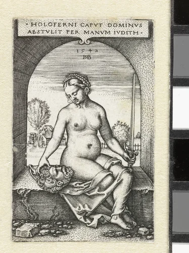 Judith met hoofd van Holofernes in raamopening by Unknown, print, 1547