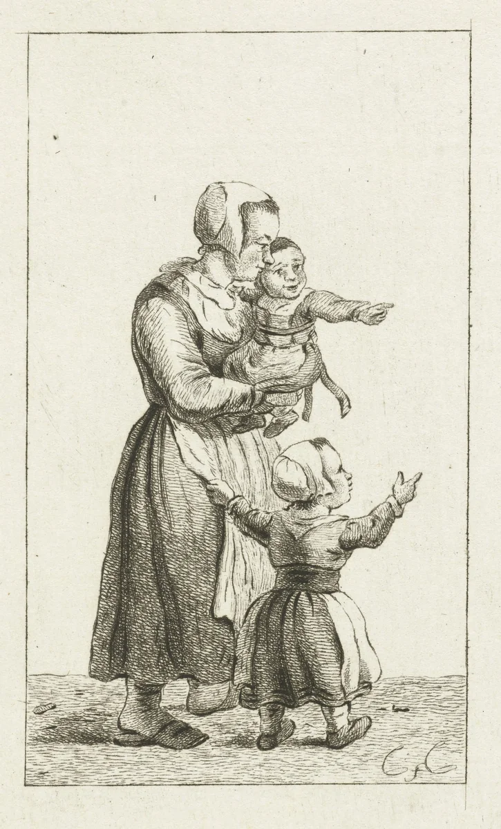 Moeder met twee kinderen by Pieter de Mare, print, 1779