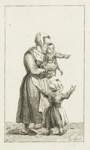 Moeder met twee kinderen by Pieter de Mare, print, 1779