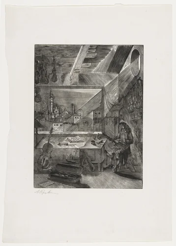 Stradivarius in His Studio by Aleksei Kravchenko, print, 1926