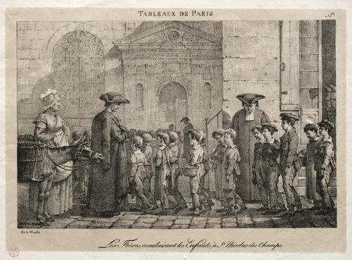 The Brothers Conducting the Children to St. Nicholas of the Fields by Jean Henri Marlet, print, 1800-1847