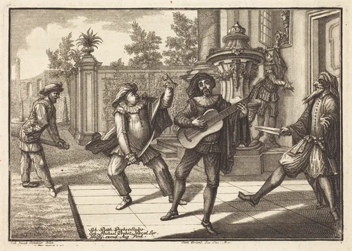 Scaramouche Distracts Pantalon by Johann Balthasar Probst
Johann Jacob Schübler, print, 1729