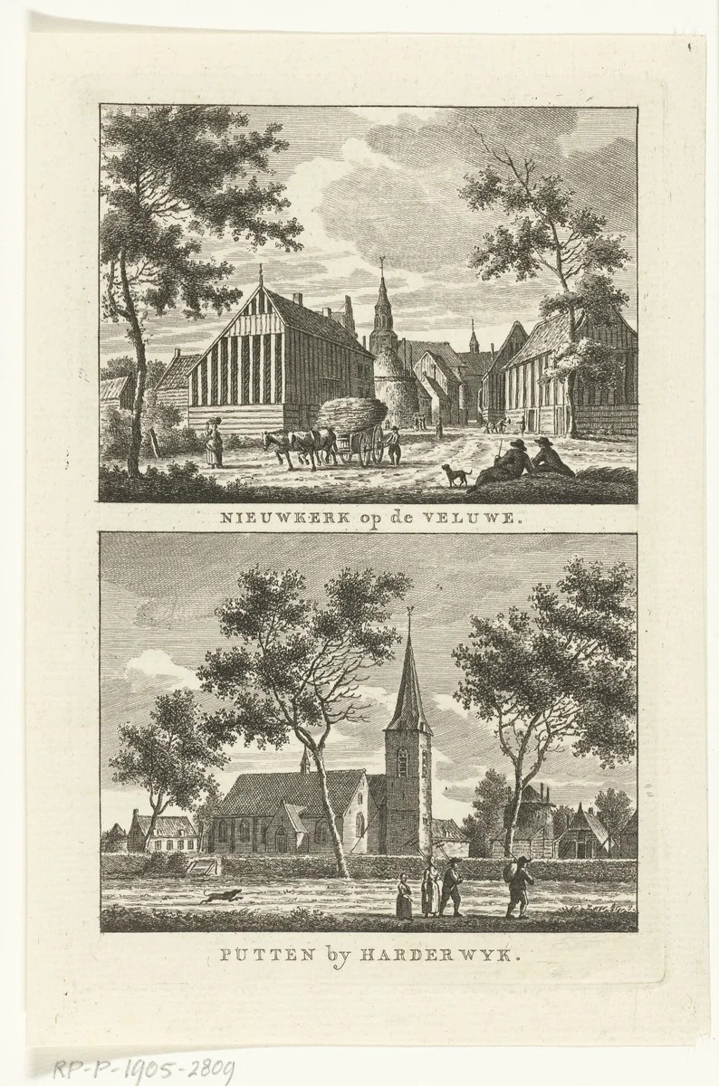 Twee dorpsgezichten te Nijkerk en Putten by Carel Frederik Bendorp, print, 1786-1792
