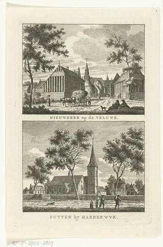 Twee dorpsgezichten te Nijkerk en Putten by Carel Frederik Bendorp, print, 1786-1792