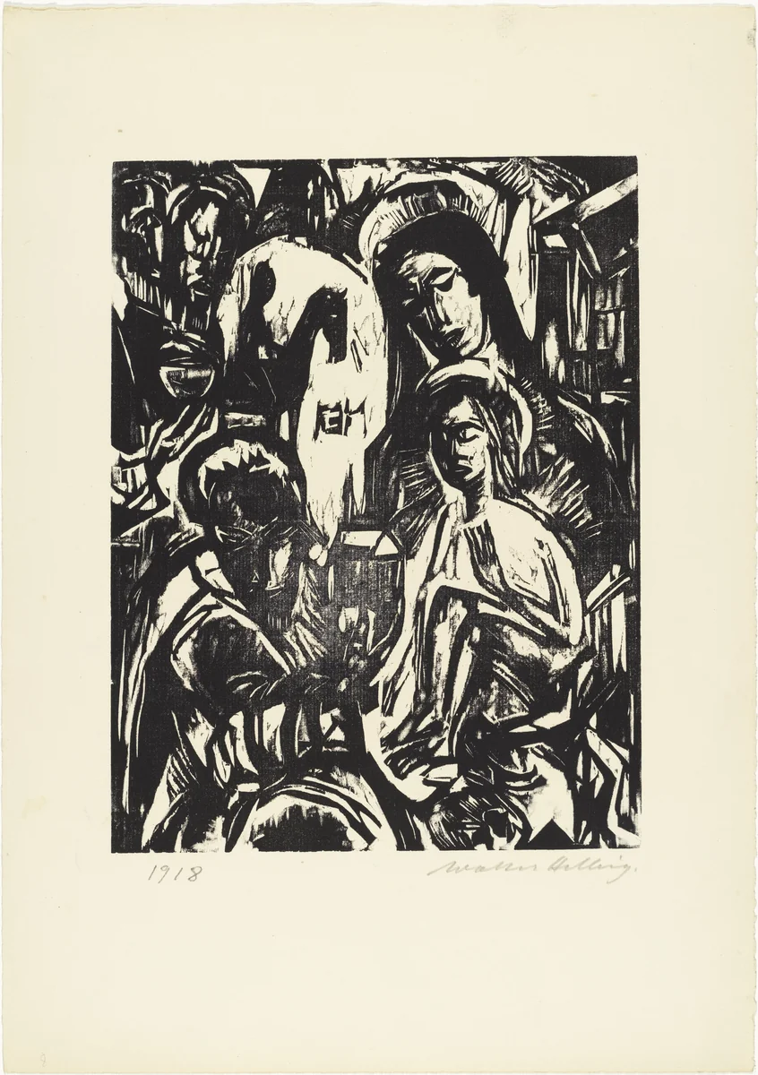 Adoration (Anbetung) from 16 Woodcuts (16 Holzschnitte) by Walter Helbig, print, 1918