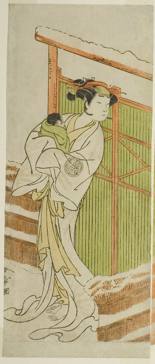 The Actor Yamashita Kinsaku II as Moshio in the Play Izu-goyomi Shibai no Ganjitsu, Performed at the Morita Theater in the Eleventh Month, 1772 by Katsukawa Shunsho (勝川 春章), print, 1767-1777