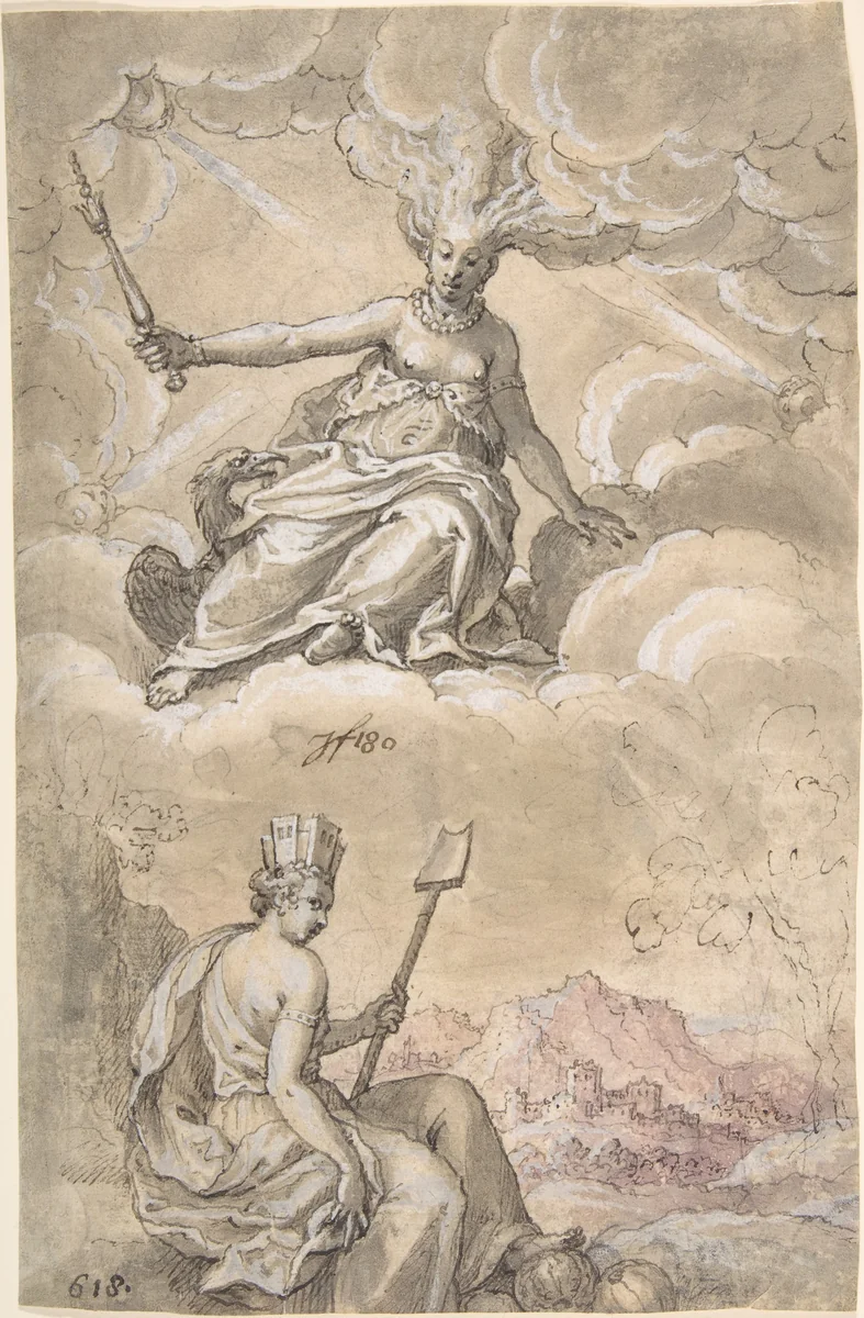 Allegory of Air and Earth by Bartholomäus Reiter, drawing, 1618