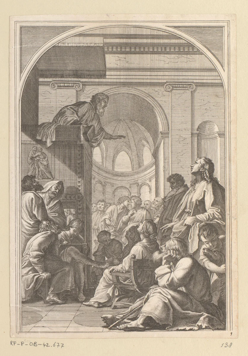 Heilige Bruno bij preek van Raymond Diocrès by François Chauveau, print, 1623-1676