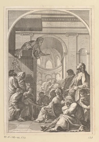 Heilige Bruno bij preek van Raymond Diocrès by François Chauveau, print, 1623-1676