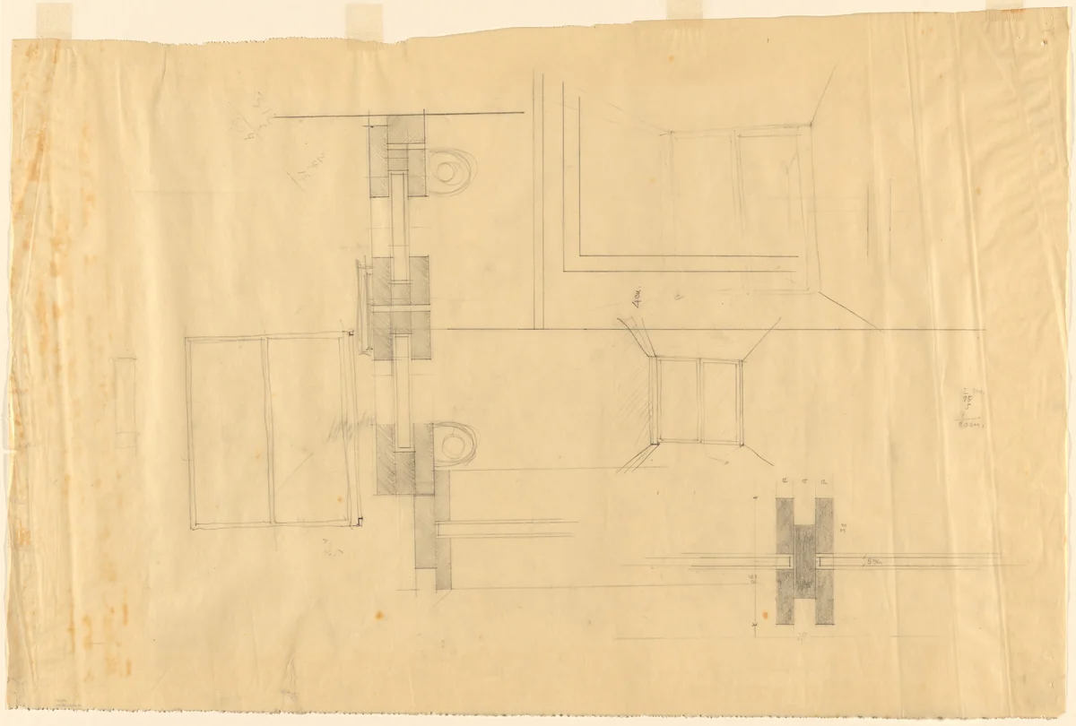 German Pavilion, International Exposition, Barcelona, Spain (Elevation, perspective, details) by Ludwig Mies van der Rohe, mies van der rohe archive, 1928