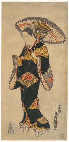 Actor (Sanjo Kantaro?) in the Role of a Courtesan by Okumura Toshinobu, print, 1718-1738