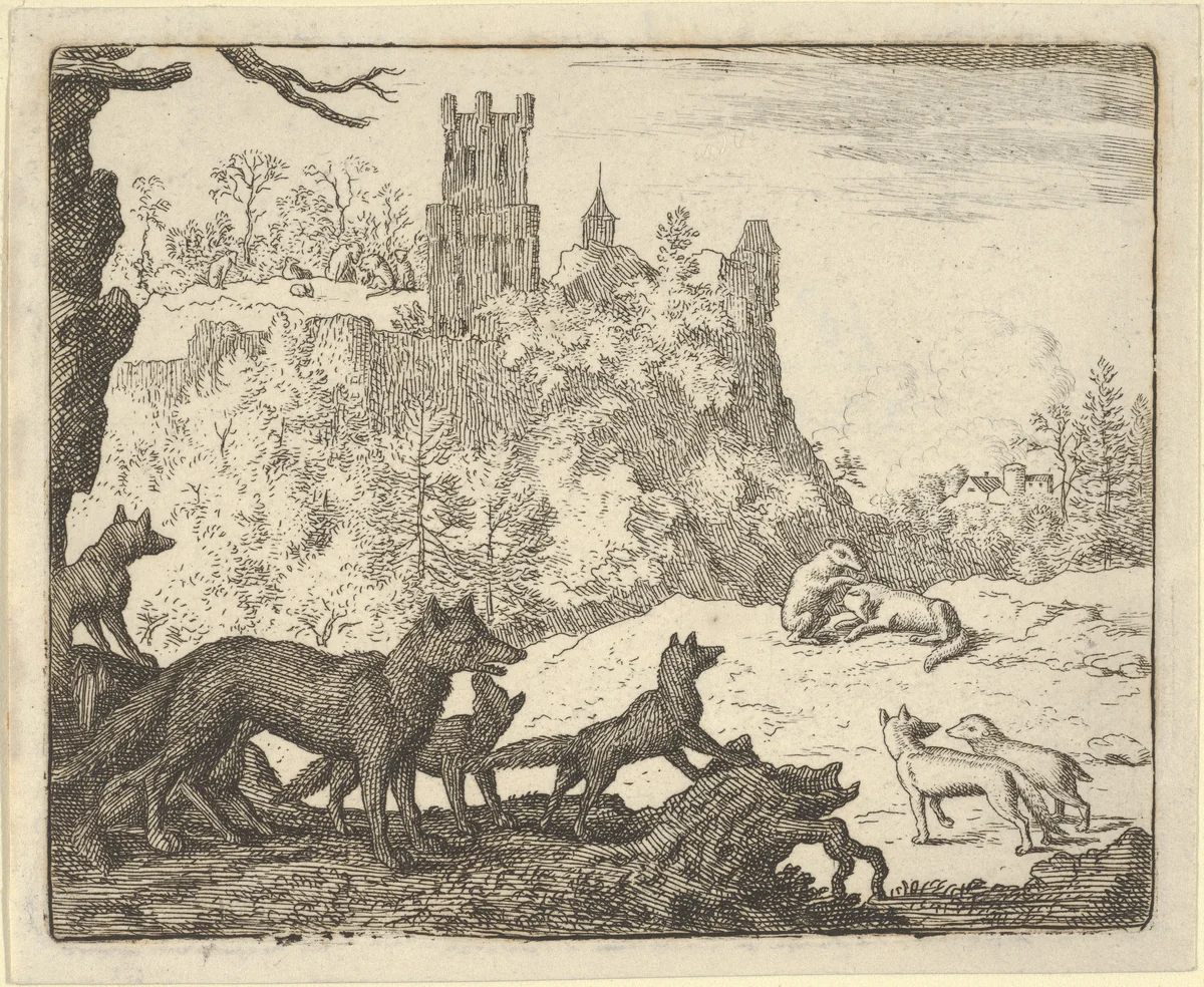 Renard Leaves with the badger from Hendrick van Alcmar's Renard The Fox by Allart van Everdingen, print, 1650-1675