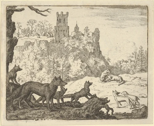 Renard Leaves with the badger from Hendrick van Alcmar's Renard The Fox by Allart van Everdingen, print, 1650-1675