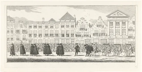 Hofdienaren in de lijkstoet van Anna van Hannover te Delft, 1759 by Simon Fokke, print, 1759-1761