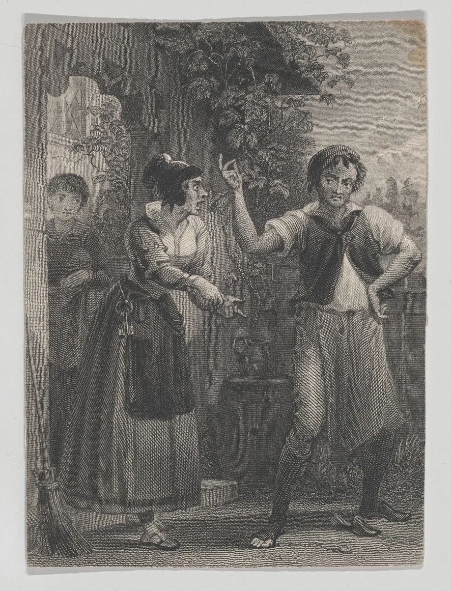 Hostess and Sly (Shakespeare, Taming of the Shrew, Induction, Scene 1) by Charles Heath, print, 1825-1840