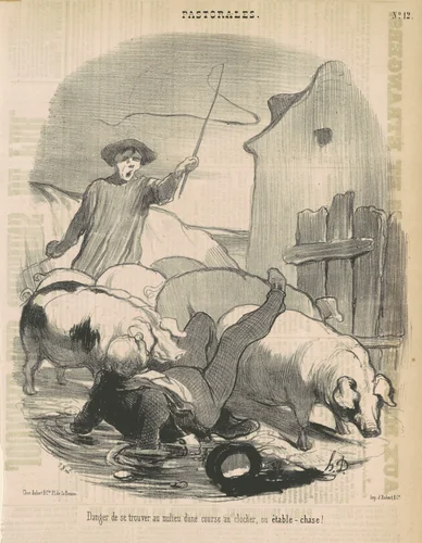 Danger de se trouver au milieu d'une course au clocher by Honoré Daumier, print, 1845