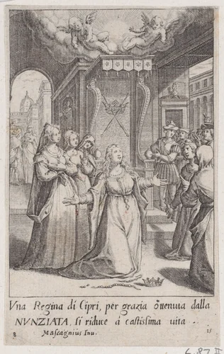 The Queen of Cyprus, from Scelta d'Alcuni Miracoli e Grazie della Santissima Nunziata di Firenze (Selection of Some Miracles and Graces that Occurred in the Church of the Annunziata in Florence) by Jacques Callot, print, 1611-1619