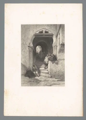 Overdekte straat met mensen in Algiers by Adolphe Mouilleron, print, 1851-1865