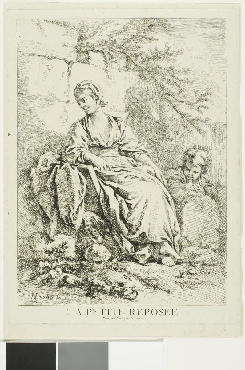 Young Woman Resting by François Boucher, print, 1756