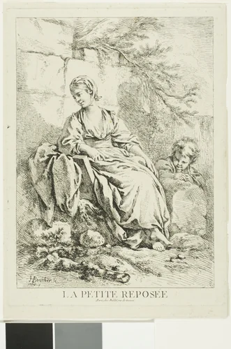 Young Woman Resting by François Boucher, print, 1756