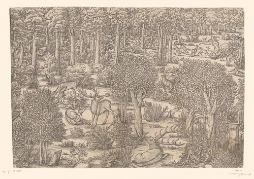 Hertenjacht by anonymous, print, 1543
