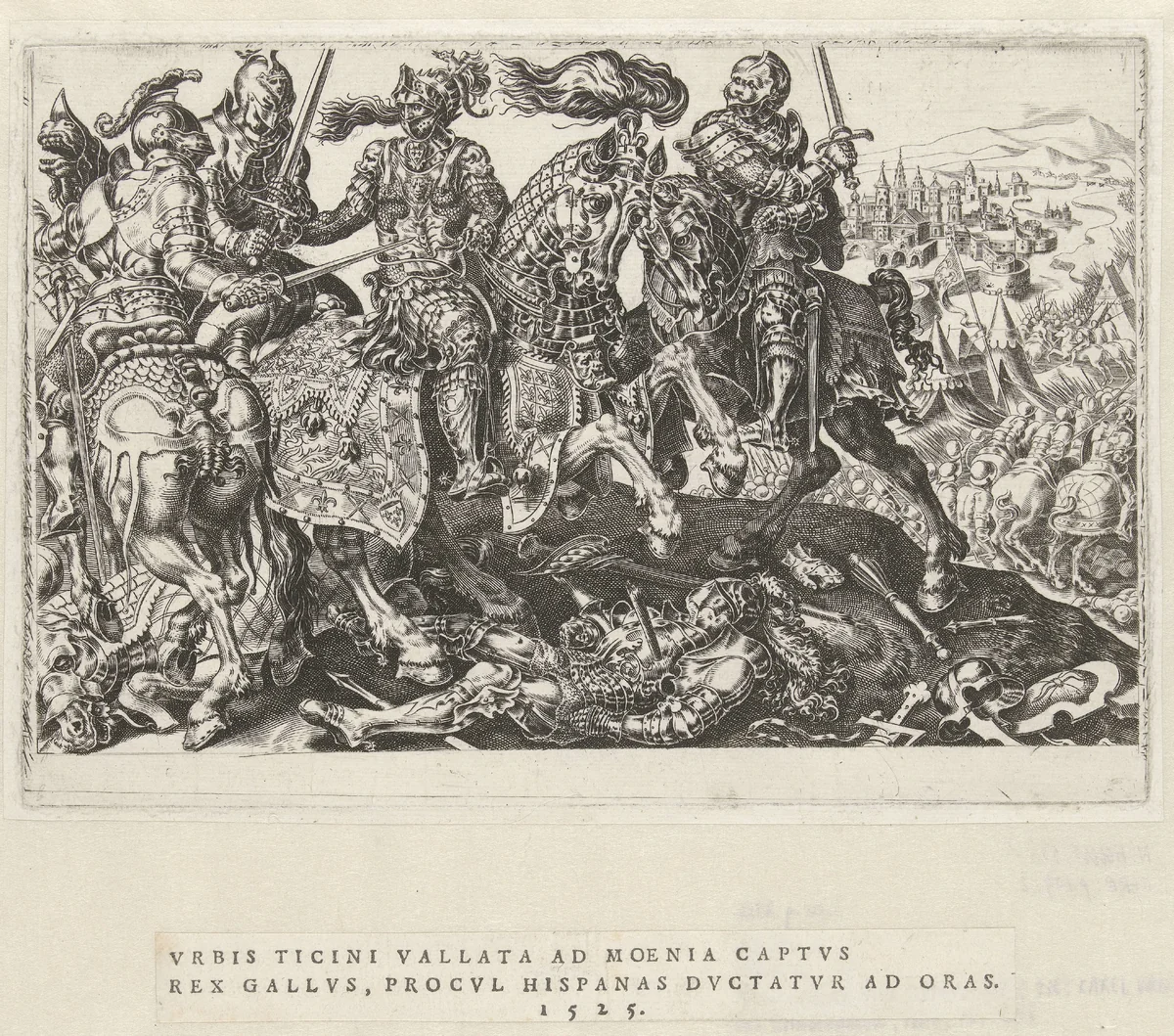 Gevangename van Frans I tijdens de slag van Pavia, 1525 by Unknown, print, 1555-1556