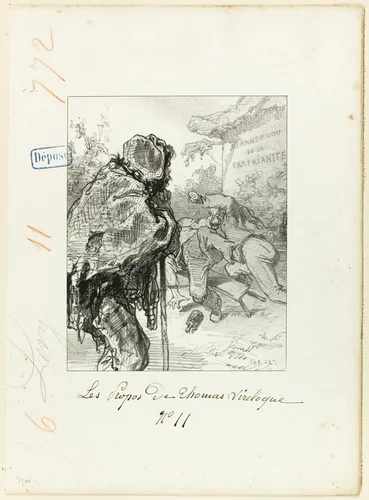 Les Propos de Thomas Vireloque: Bretheren may be, but not cousins by Paul Gavarni, print, 1853