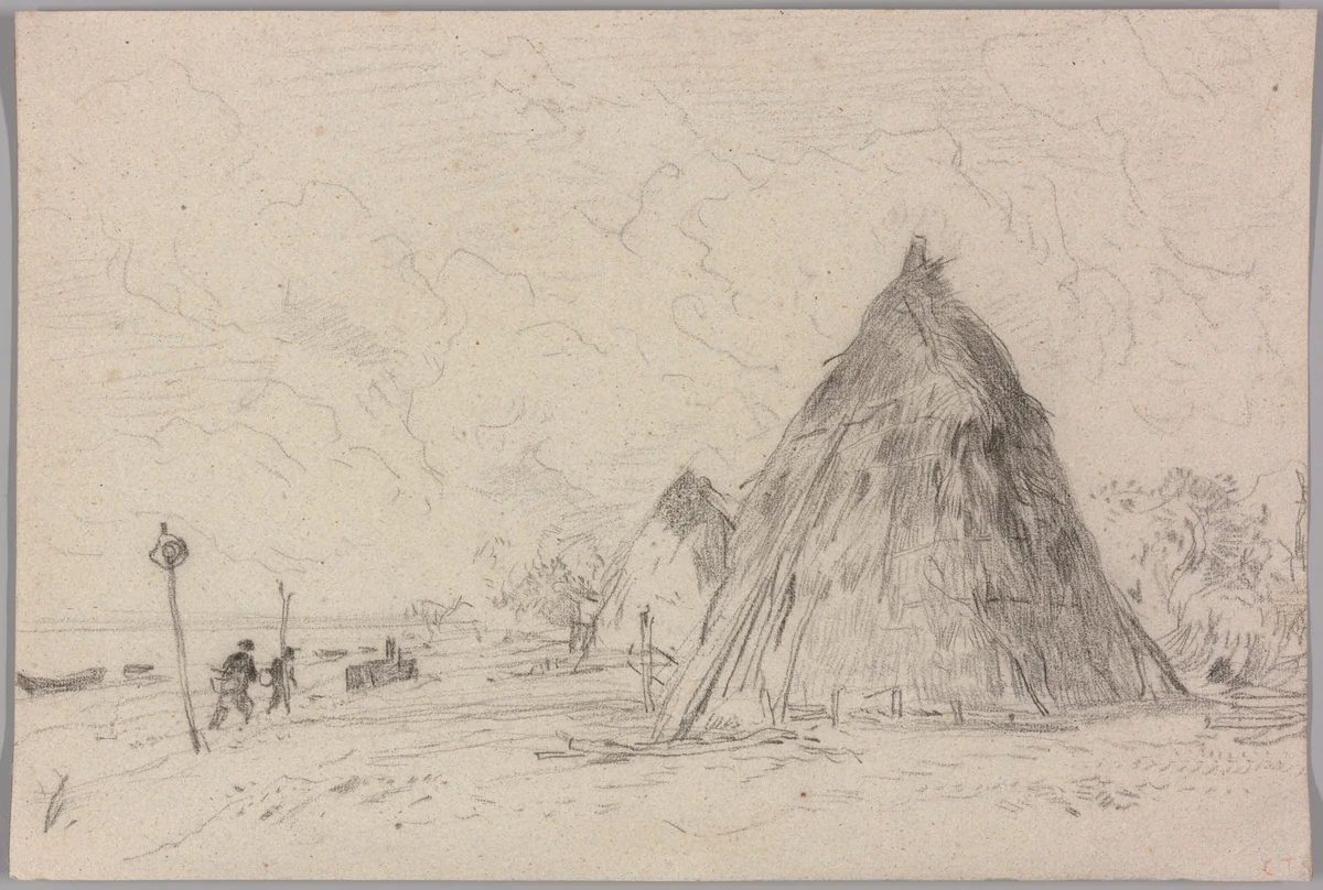 Landscape with Haystacks by Constant Troyon, drawing, 1830-1865