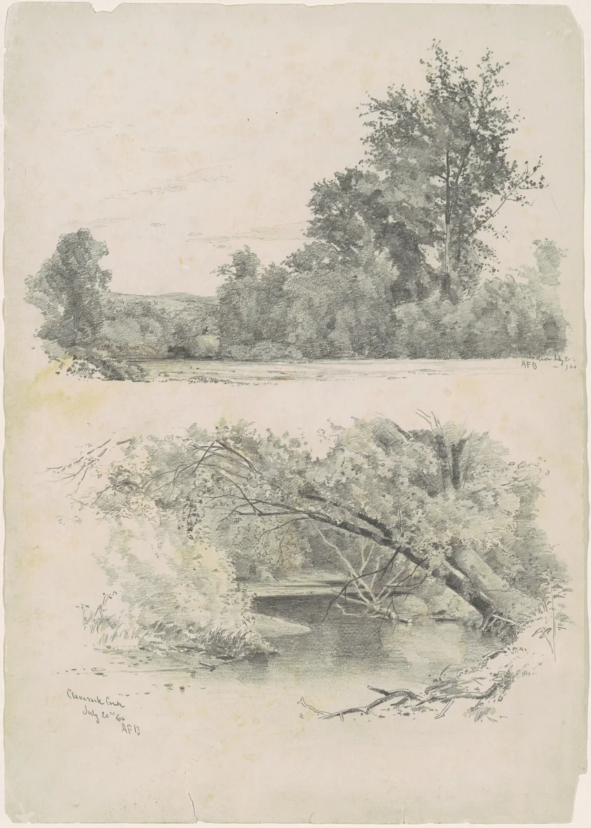 Hudson; and Claverack Creek by Andrew Fisher Bunner, drawing, 1866