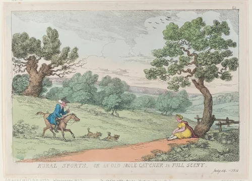 Rural Sports, or an Old Mole Catcher in Full Scent by Thomas Rowlandson, print, 1811