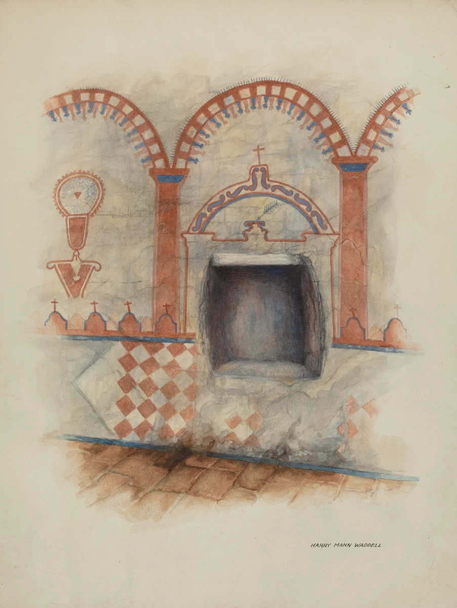 Wall Painting and Baptismal Niche by Harry Mann Waddell, index of american design, 1938