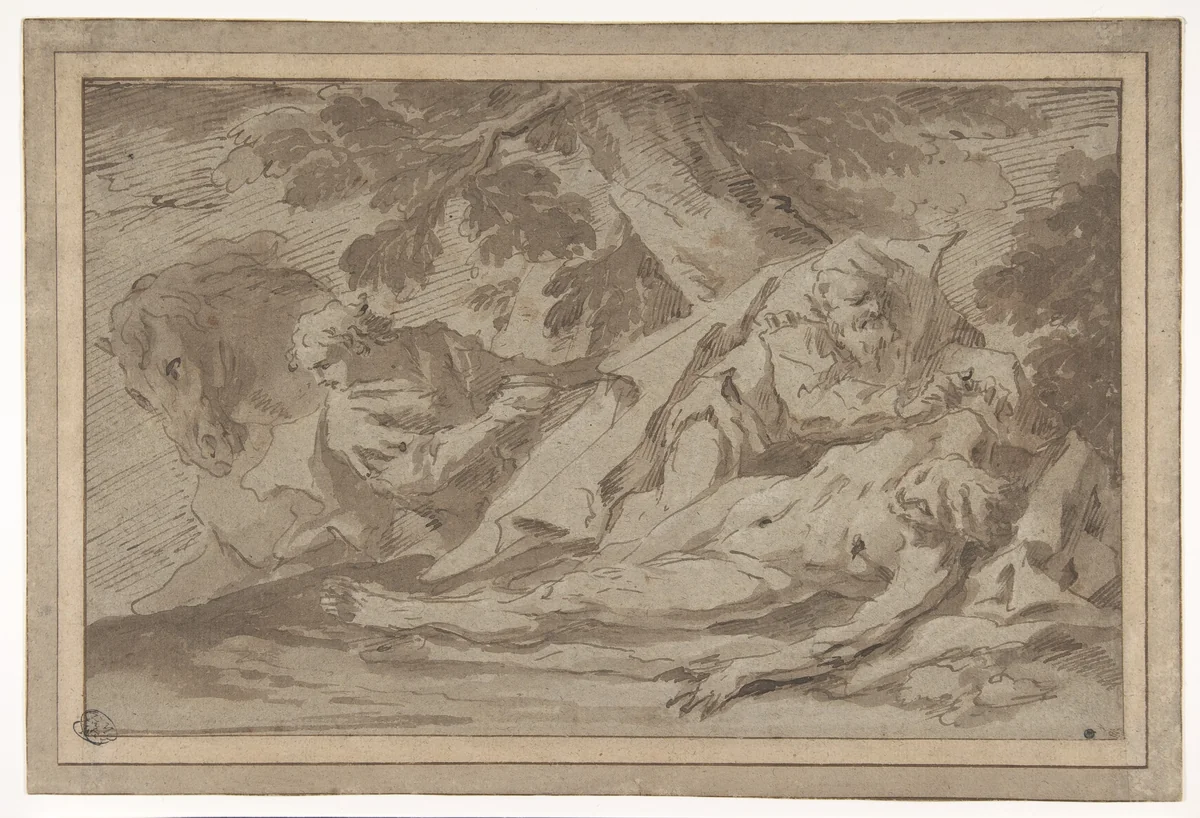 The Good Samaritan by Gaspare Diziani, drawing, 1689-1767