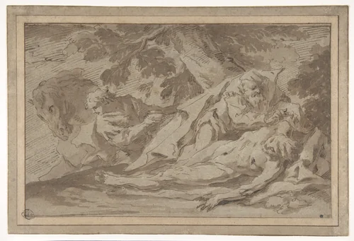 The Good Samaritan by Gaspare Diziani, drawing, 1689-1767