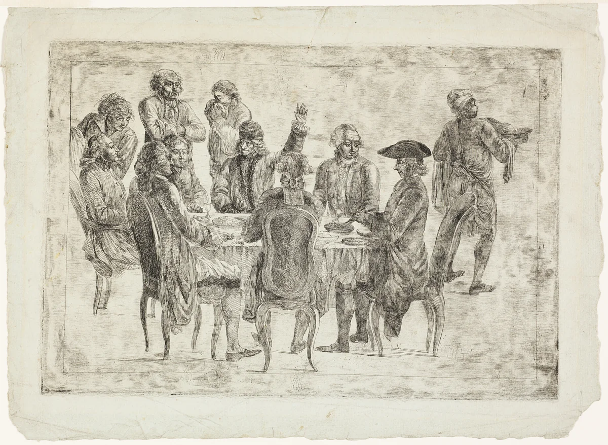 Le Déjeuner de Voltaire à Ferney or Le Souper des Philosophes by Jean Huber, print, 1768-1780