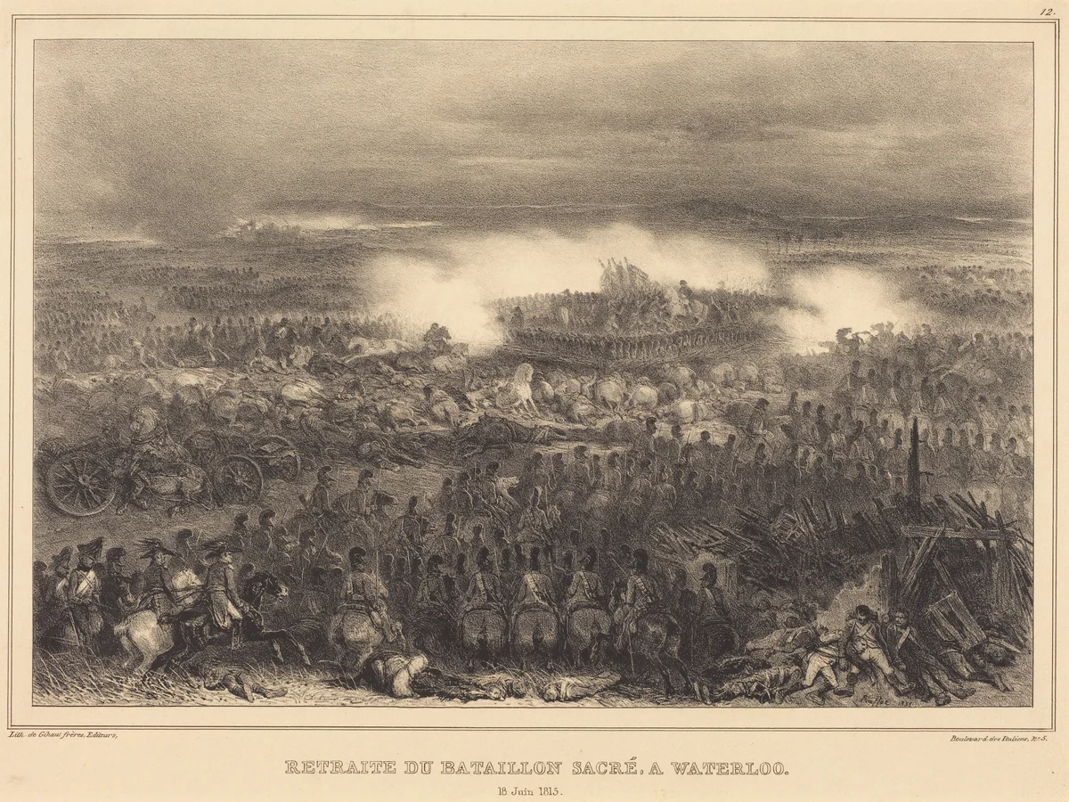 Retreat at Waterloo by Auguste Raffet, print, 1835